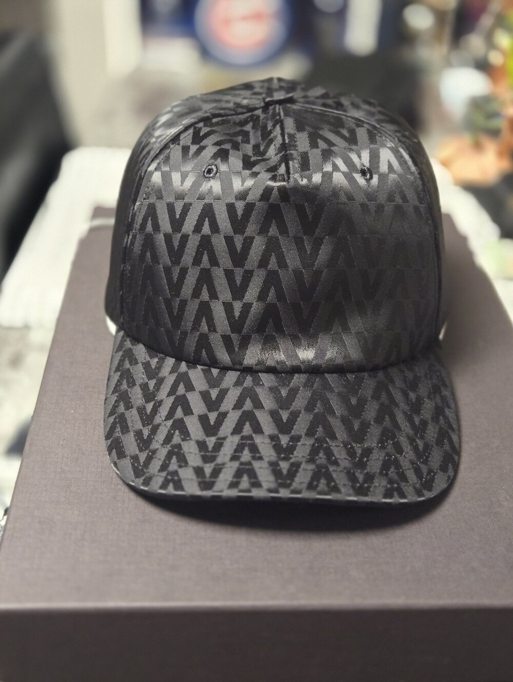 Valentino Black Tonal V-Pattern Baseball Cap